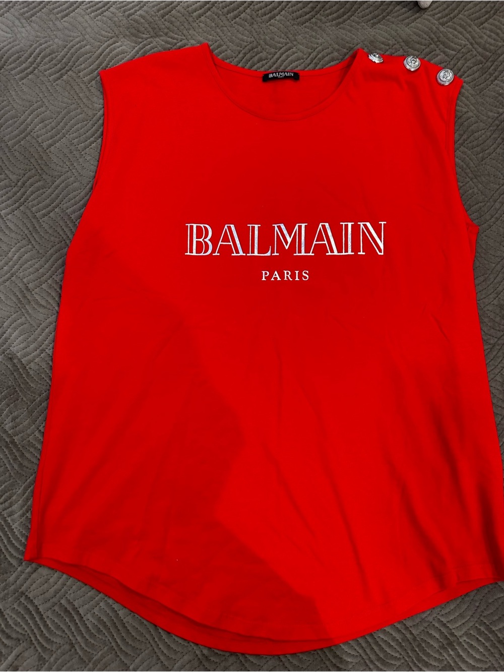 Balmain Red Logo Button-Shoulder Tank